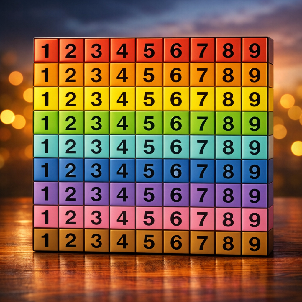 81 unique number-color pairs displayed as colored cubes