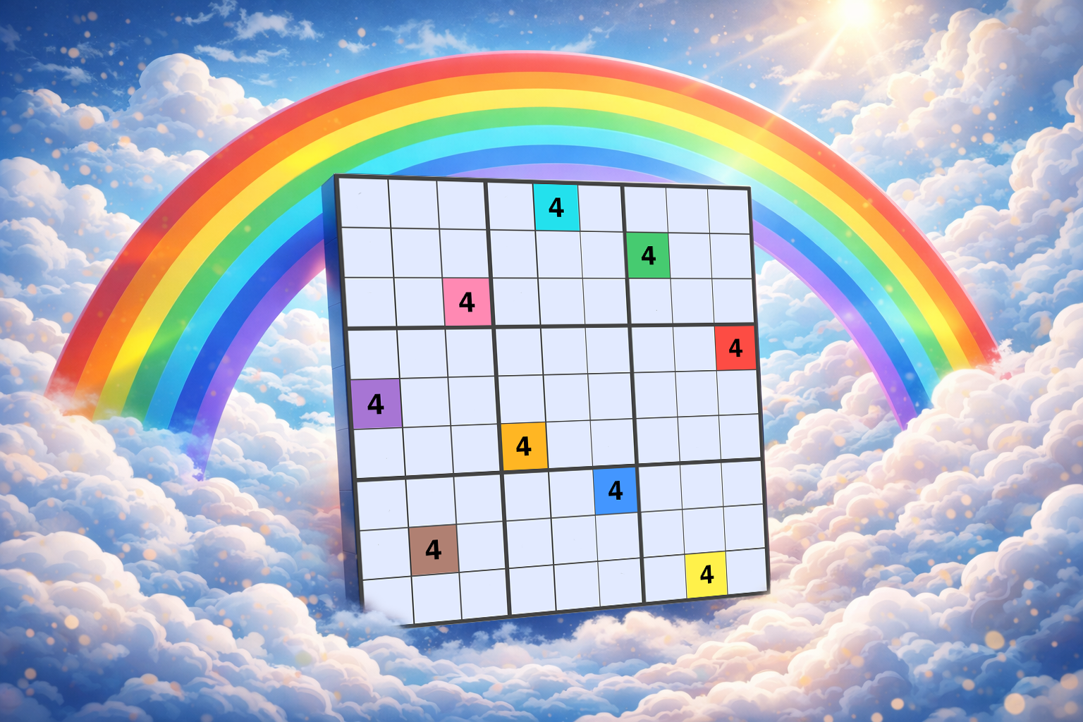 Rainbow technique visualization showing number tracking across all colors in Suirodoku