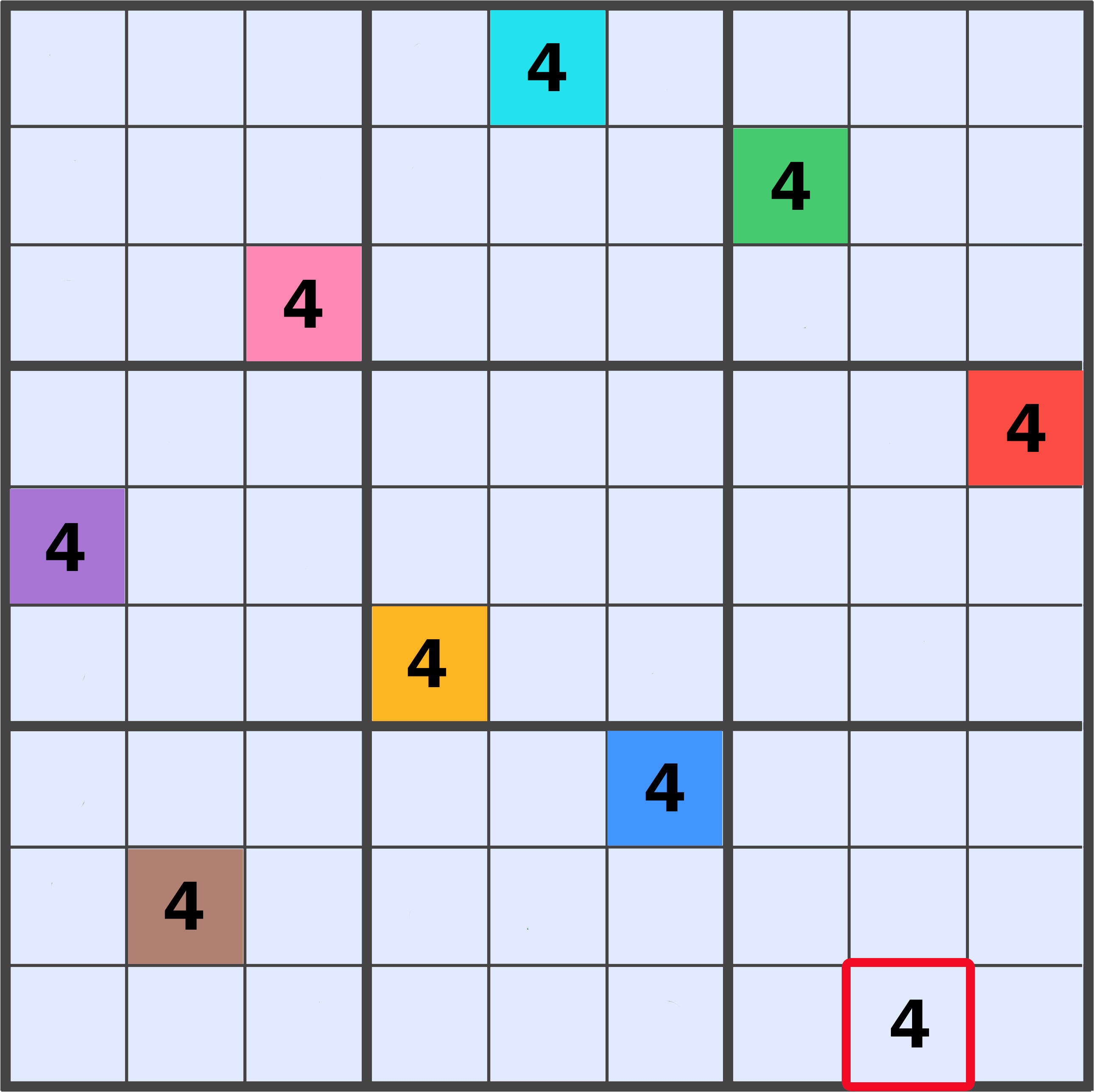 Step 1: All 4s in 8 colors