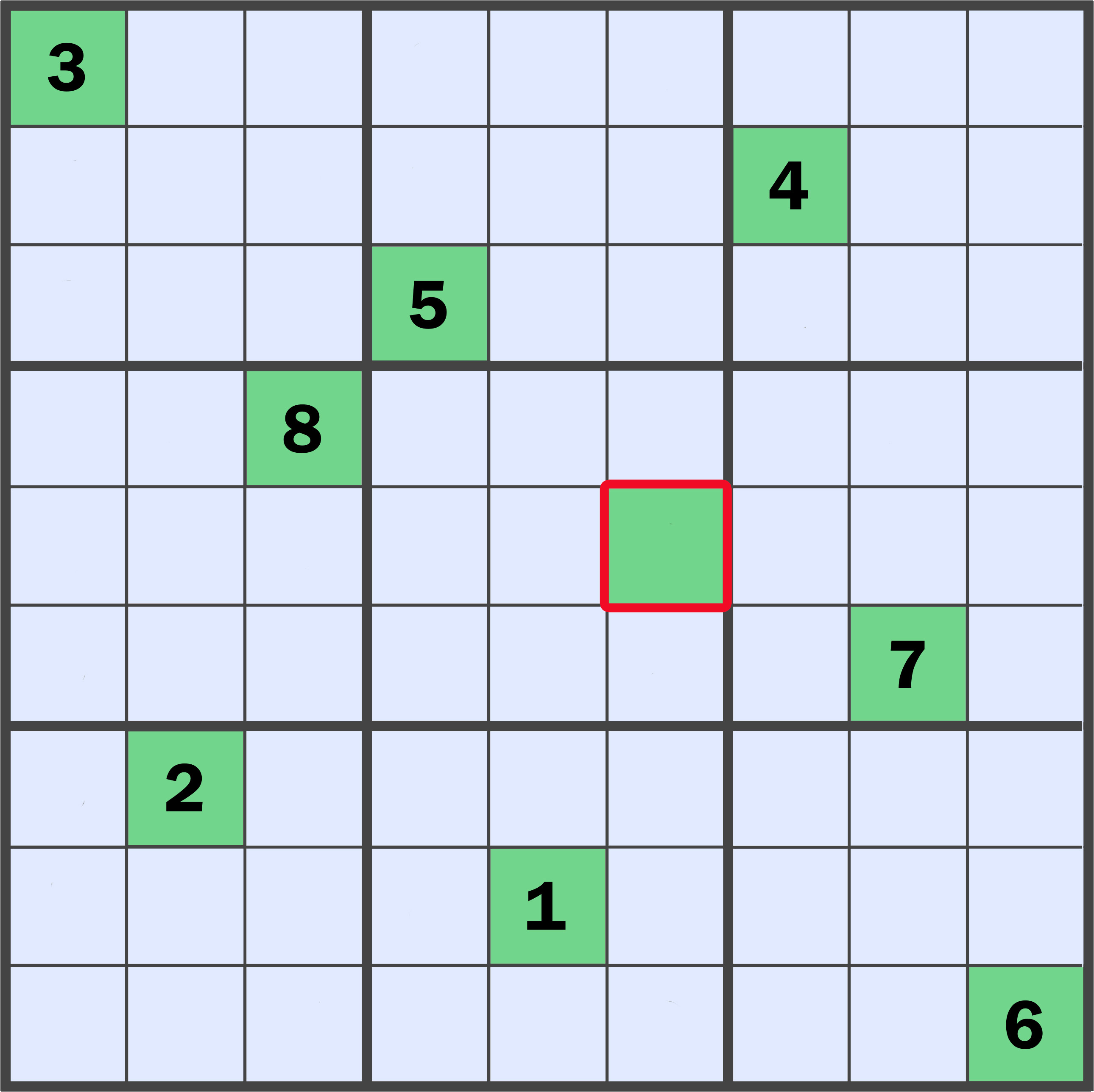 Step 1: All Green cells with 8 numbers